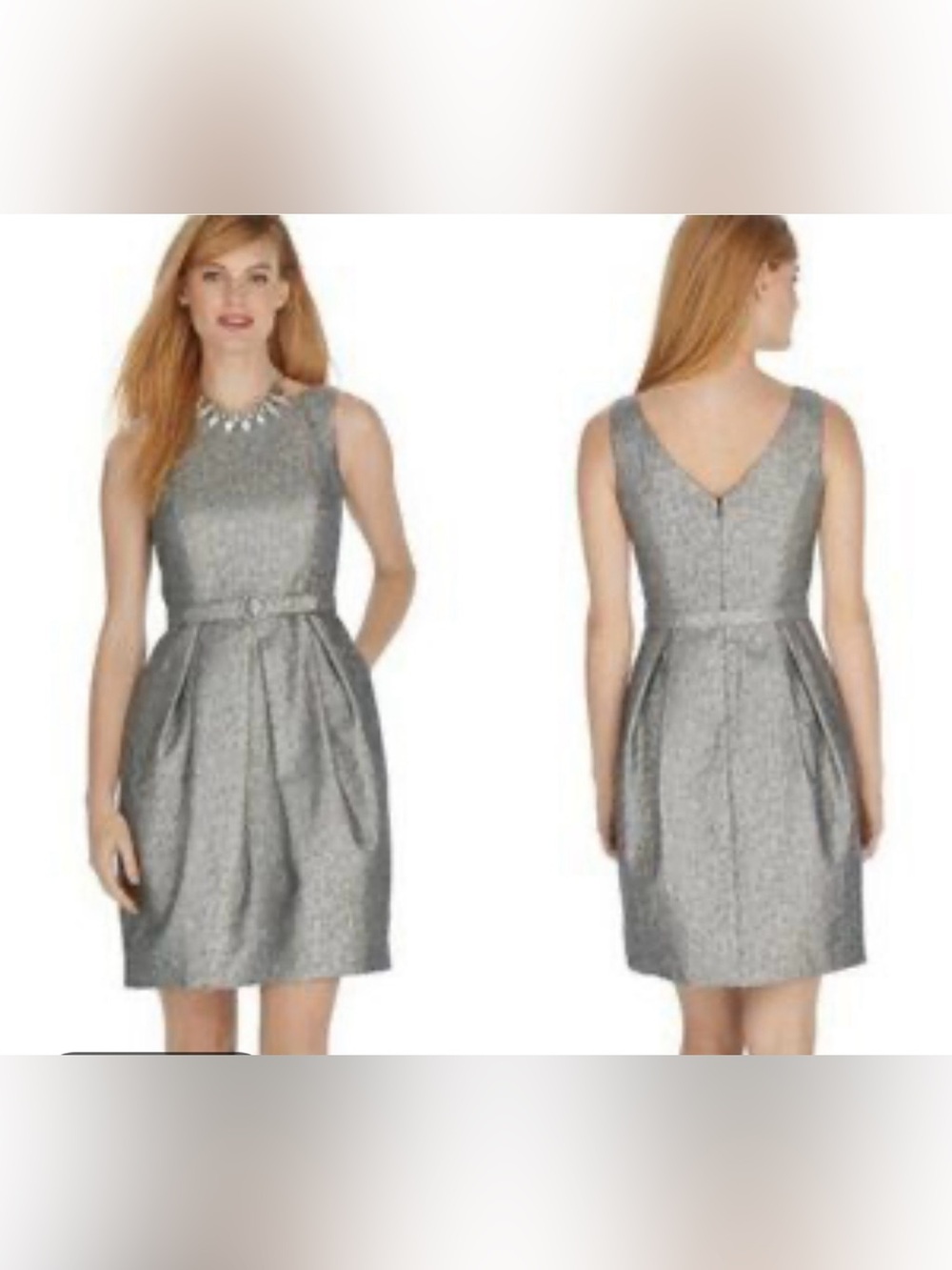 White House Black Market Silver Fit & Flare Cocktail Dress